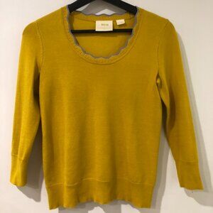 MAEVE by Anthropologie Mustard Scalloped Neckline Sweater Top XXSmall